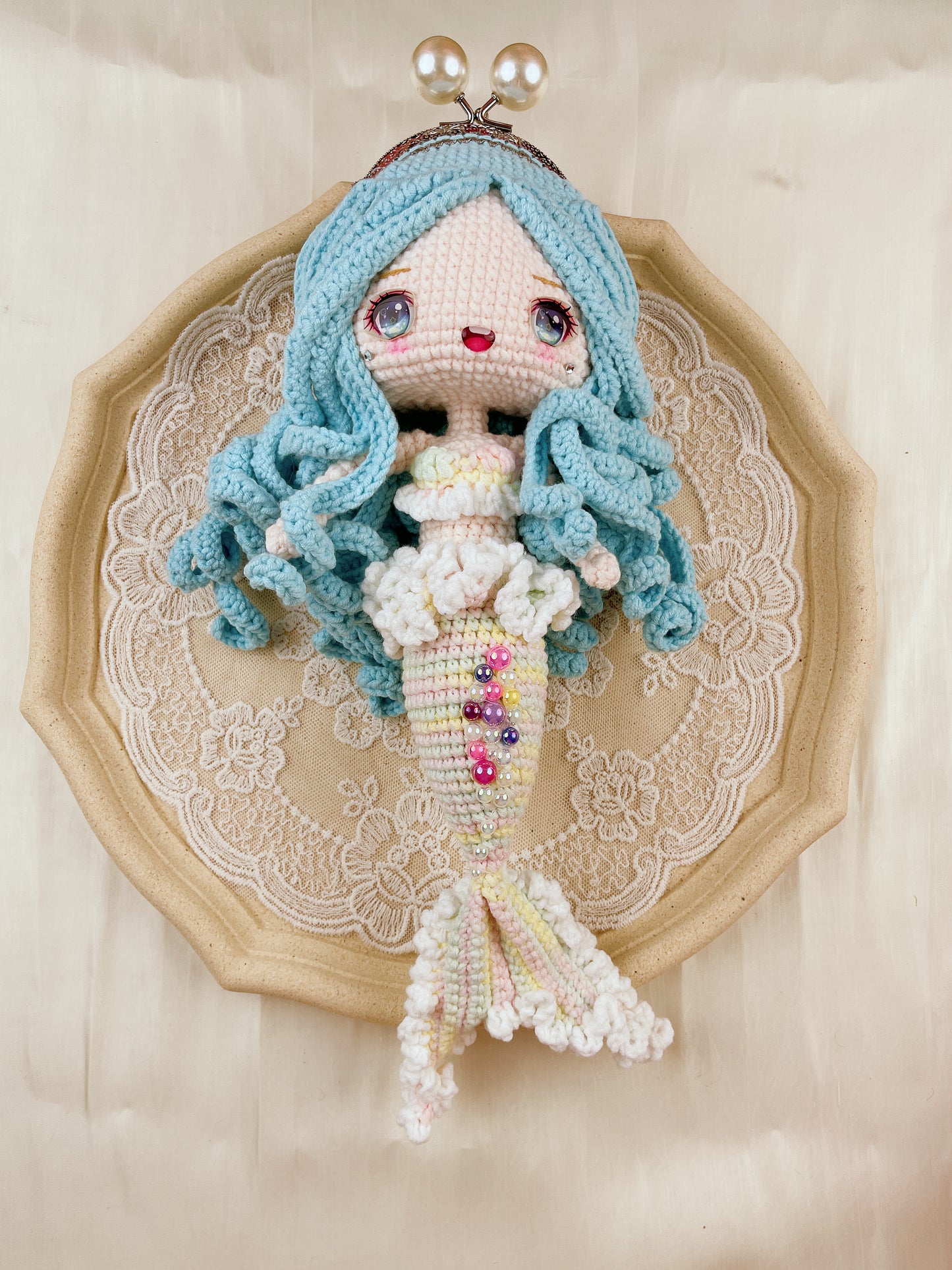 Handmade knitting mermaid purse