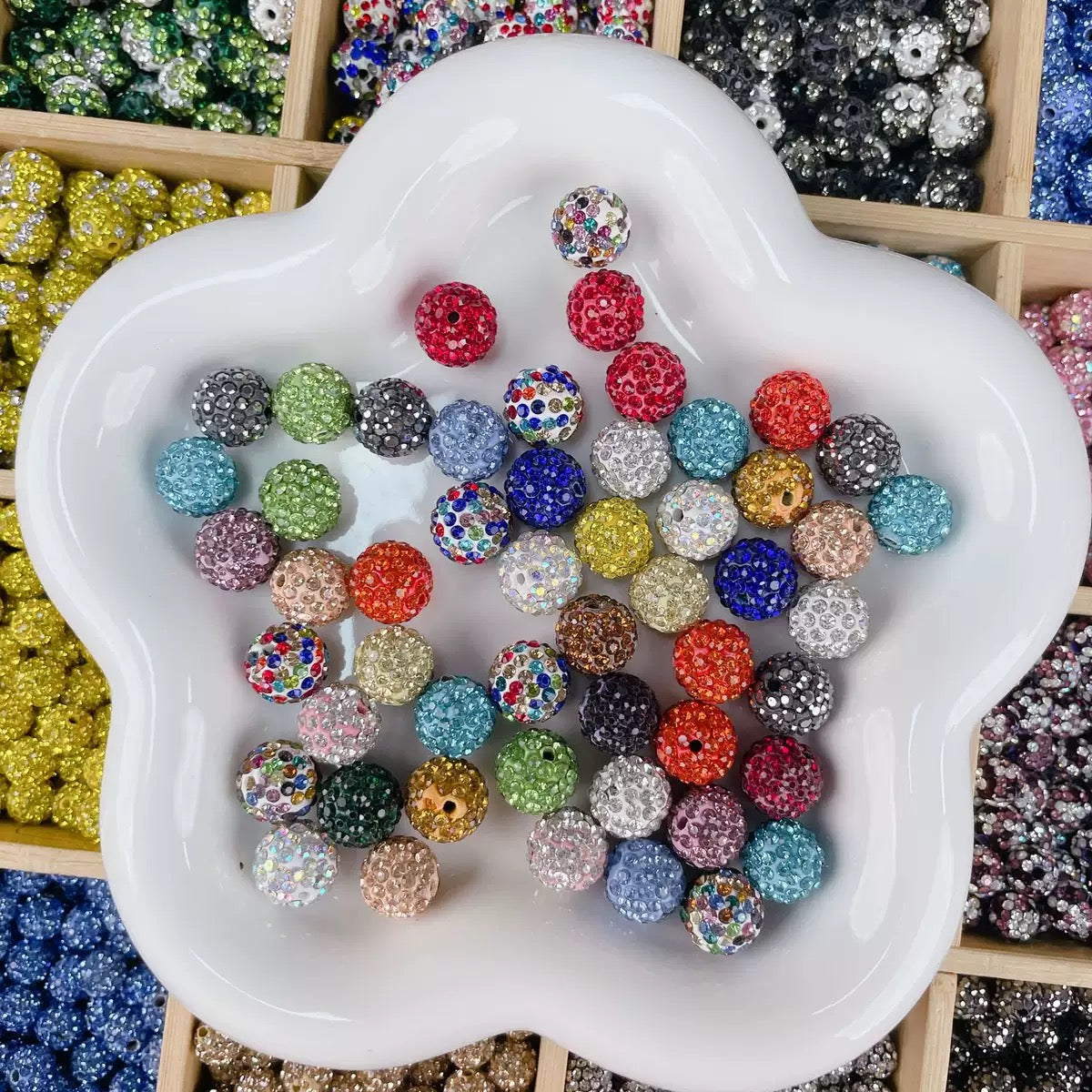 Rhinestone Clay Beads 16 mm & 14 mm