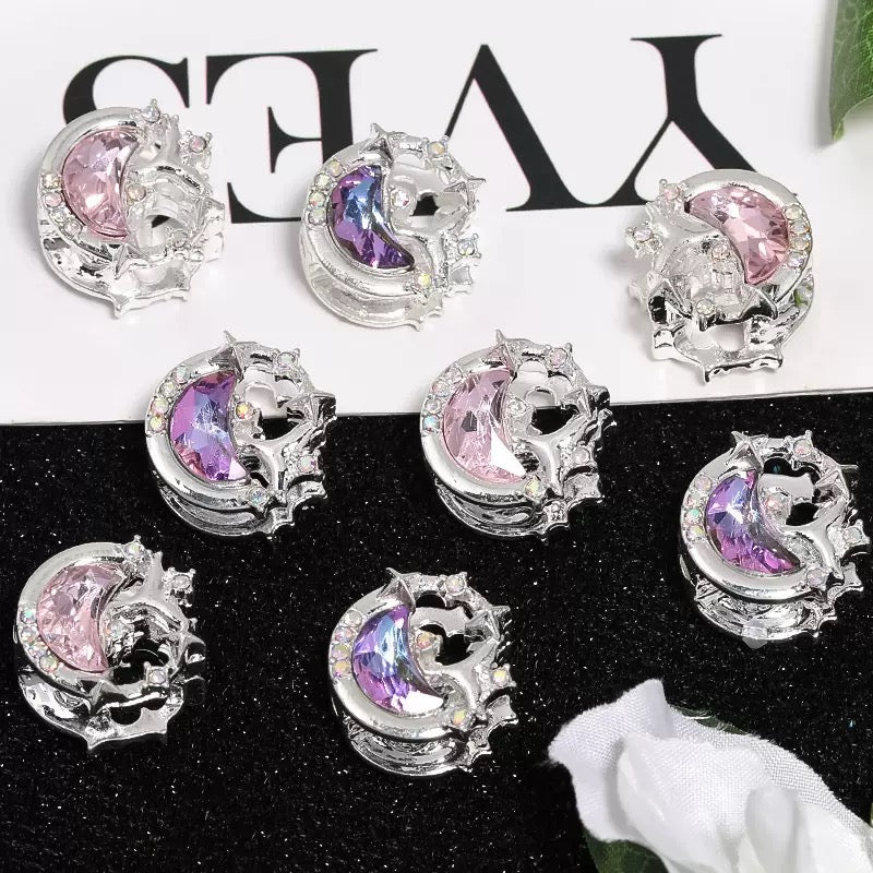Rhinestone Moon Star Alloy Beads